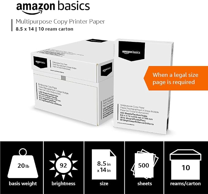 Amazon Basics Multipurpose Copy Printer Paper, 20 lb, 8.5 x 14 Inches, 10 Reams - Image 4