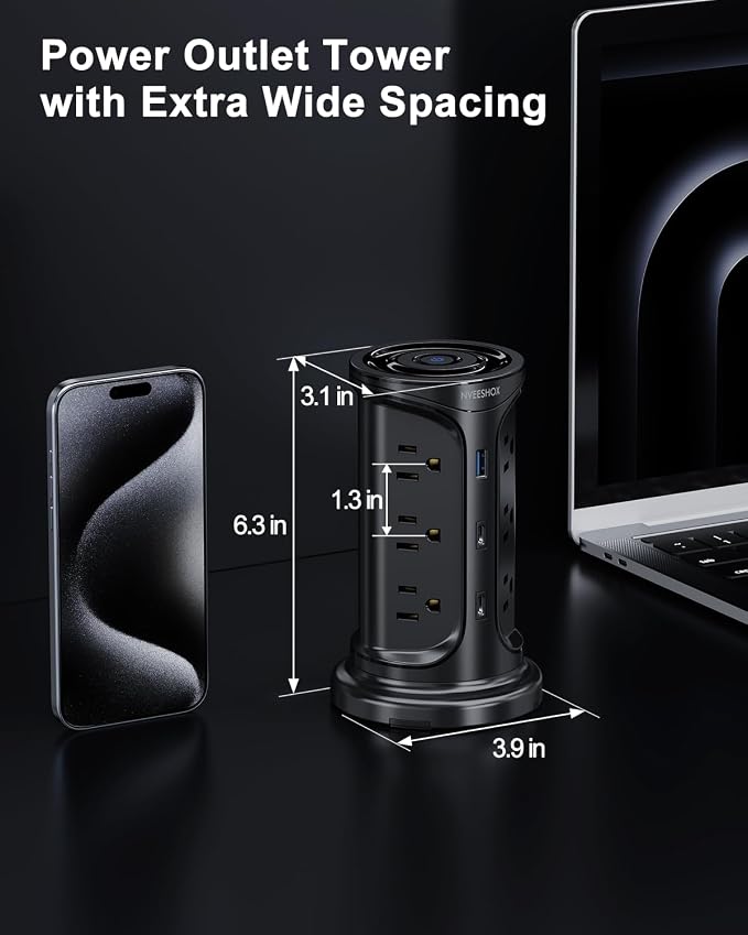 Tower Surge Protector Power Strip Flat Plug - Image 7