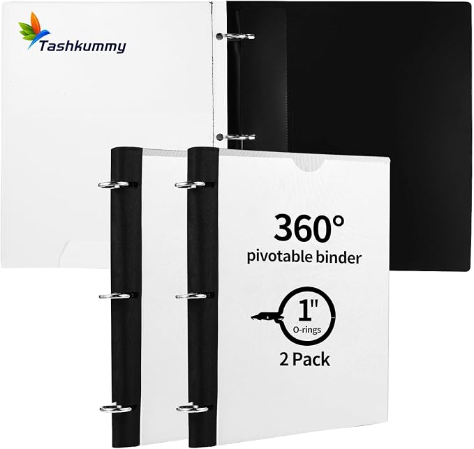 Tashkummy 360° Pivotable 3 Ring Binder, Upgraded Foldable Binders 1 inch 2 Pack by 360%C2%B0PivotableBinderNotebook