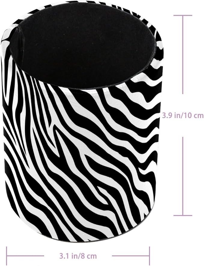 Leather Pen Holder for Desk Zebra Print Pencil Cup Desktop Organizer Makeup - Image 3