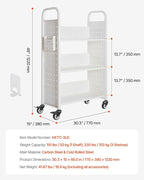 VEVOR Rolling Library Book Cart, 330 lbs Capacity, 30.3 x 15 x 48.0-Inch - Image 3