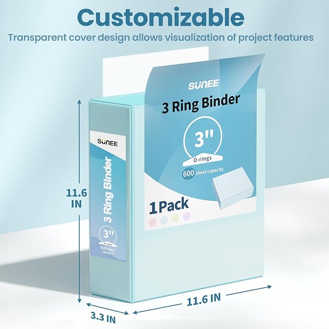 SUNEE 3 Ring Binder 3 Inch 1 Pack, Pastel Blue - Image 7