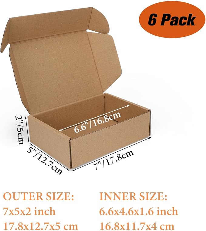 PHAREGE 7x5x2 inch Shipping Boxes 6 Pack Brown, Tab Lock Tuck Top Mailer Boxes - Image 2
