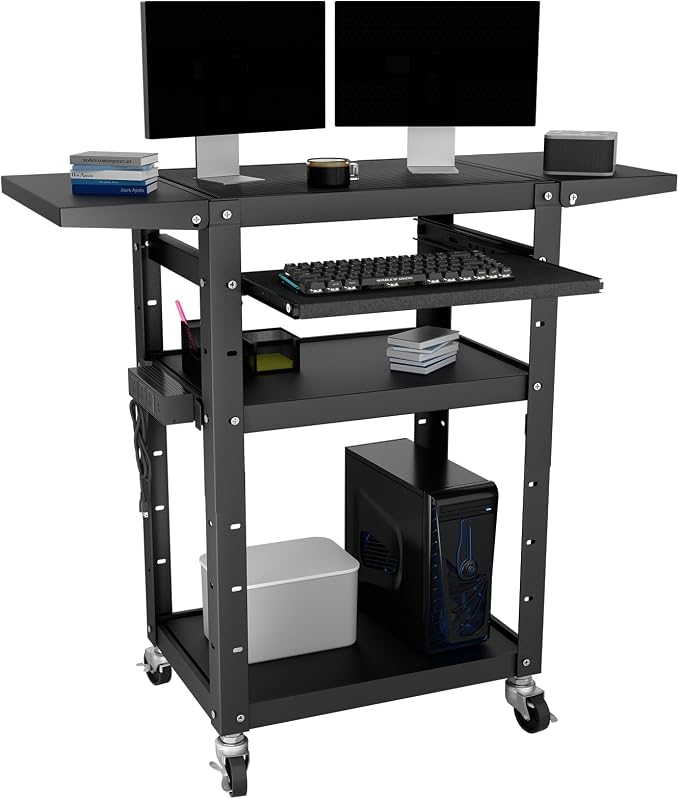 Mobile AV Cart with Pullout Keyboard Tray, Rolling Computer Cart Height by GREHITK