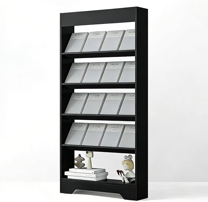 LHIUGE 5-Layer Brochure Display Rack, Freestanding Wooden Magazine Rack by LHIUGE