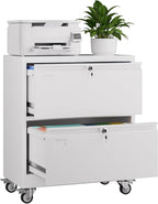 METAN Upgrade 2 Drawers Lateral File Cabinet on Wheels, Steel Office Filing by METAN