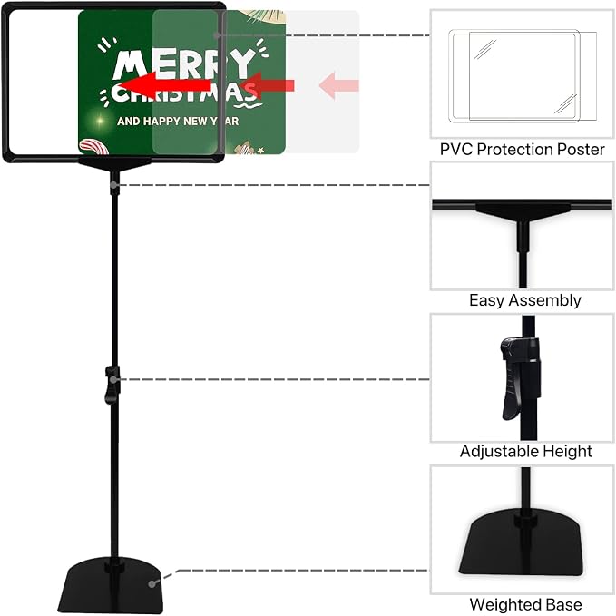 Sign Holder, Sign Stand with Adjustable Height Snap Open, Reusable Sign Holder - Image 2