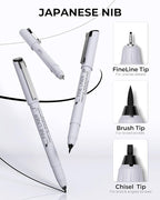 JusArt Fineliner Pens, Ultra Fine, Brush & Chisel, 12 Size, Waterproof Black - Image 3