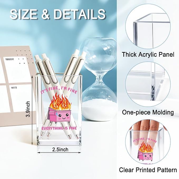 QYUVK It's Fine I'm Fine Everything Is Acrylic Makeup Brush Pencil Holder Cup - Image 2