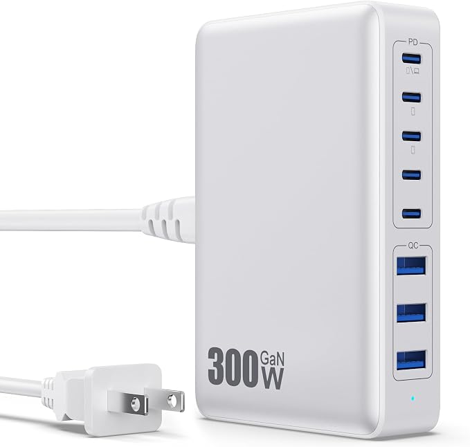 USB C Charger 300W USB C Charger Block 8-Ports GaN IV Fast Charging Station by APHUWJ