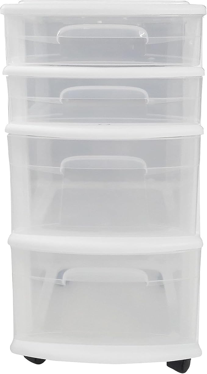 HOMZ 2-Pack Drawer Tower, 4-Tier Clear Plastic Storage Organizer Cart, and - Image 9