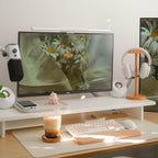 ROCDEER Bamboo Dual Monitor Stand Riser White, 2-Tier Desk Monitor Riser by Rocdeer