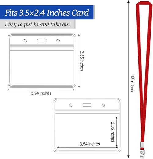 100 Pcs Clear Horizontal Badge Id Card and 100 Pcs Lanyard, Reusable Lanyards - Image 2