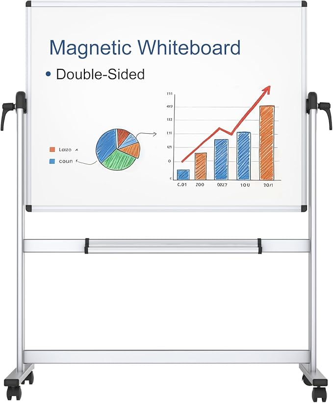 VIZ-PRO Double-Sided Magnetic Mobile Whiteboard, 48 x 36 Inches, Aluminium by VIZ-PRO