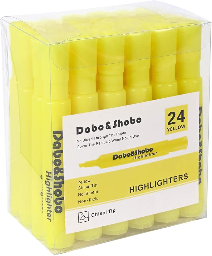 Dabo&Shobo Yellow highlighter, 24 Pack -bright color, chisel tip, by DaboShobo