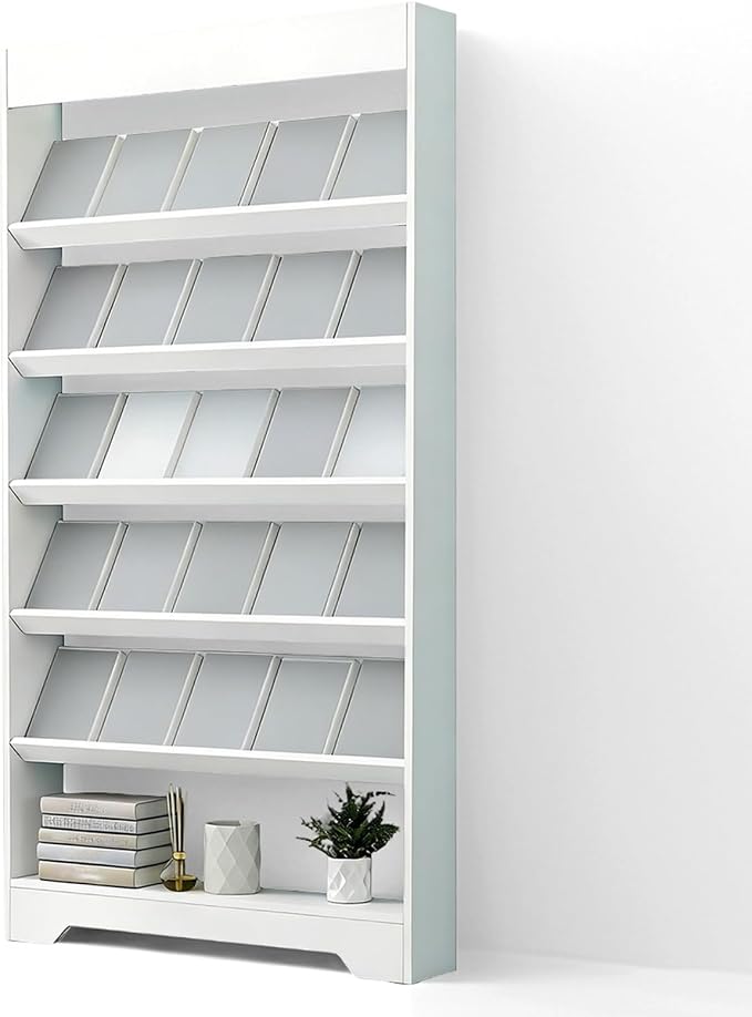 LHIUGE 6-Layer Brochure Display Rack, Freestanding Wooden Magazine Rack by LHIUGE