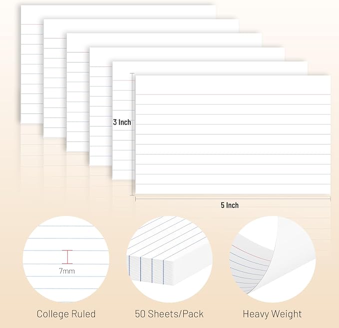 300 Count Index Cards 3 x 5 Inch Ruled White Index Cards, Flash Cards College - Image 2