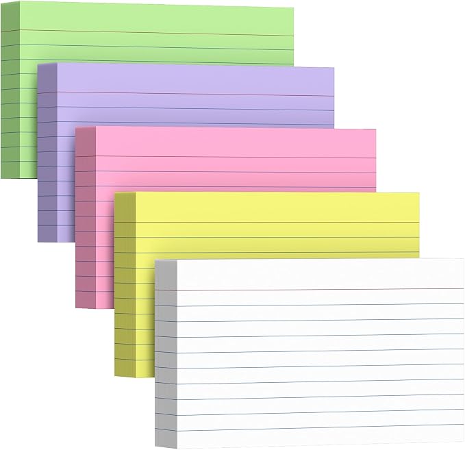 250 Count Index Cards 3 x 5 Inch, Heavyweight Colored Lined Note Cards Portable by Unknown