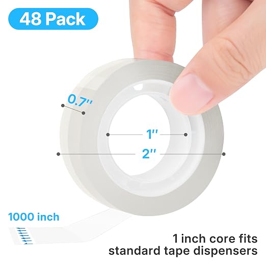 OWLKELA 48 Rolls Transparent Tape Refills, All-Purpose Transparent Glossy Tape - Image 2
