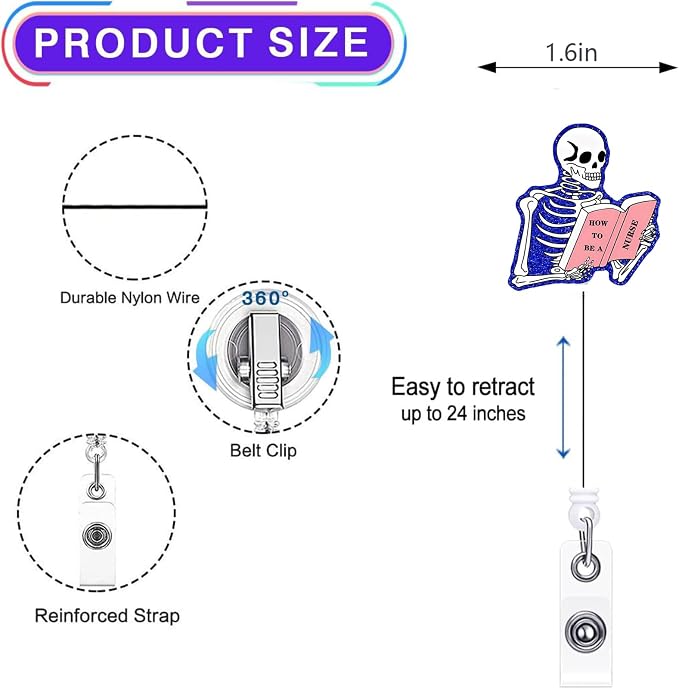 2Pcs Funny Skeleton Office Badge Reel Retractable - Image 3