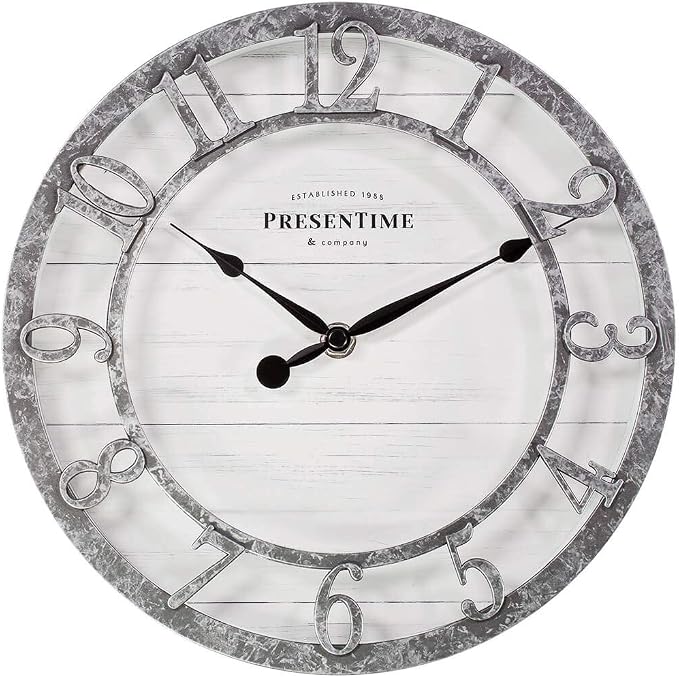 Presentime & Co 10" Farmhouse Series Wall Clock, Quartz Movement, Shiplap Style by Presentime