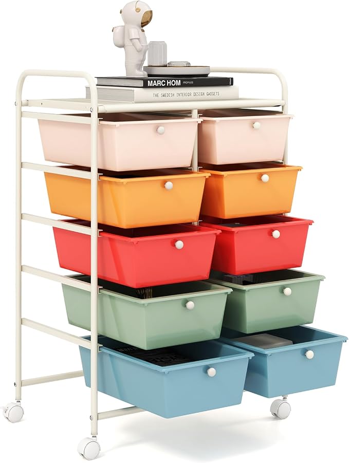 GOFLAME 10-Drawer Rolling Storage Cart, Art Craft Storage Organizer on Wheels by GOFLAME
