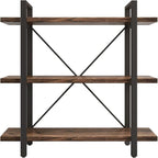 3 Tier Bookshelf Modern Rustic Open Bookshelf Office Solid Wood Bookcase and - Image 5