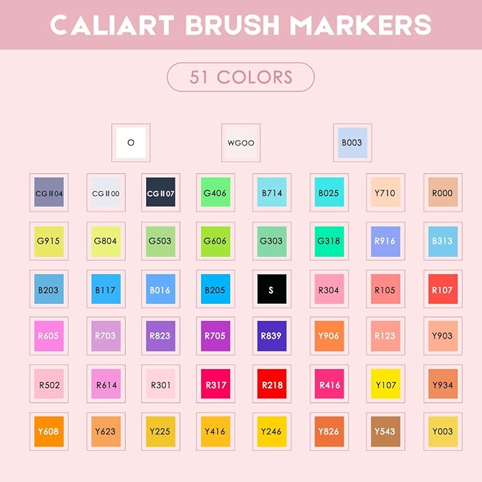 Caliart Alcohol Markers Brush Tip, 51 Colors Dual Tip Artists Coloring Markers - Image 5