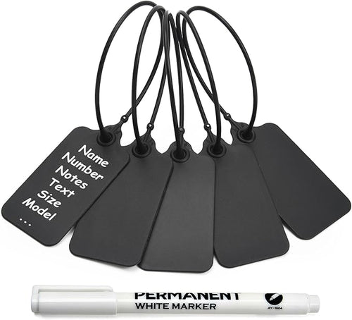 100 Black Blank Plastic Tags for Labeling Waterproof Hanging Labels Writable by LeadSeals