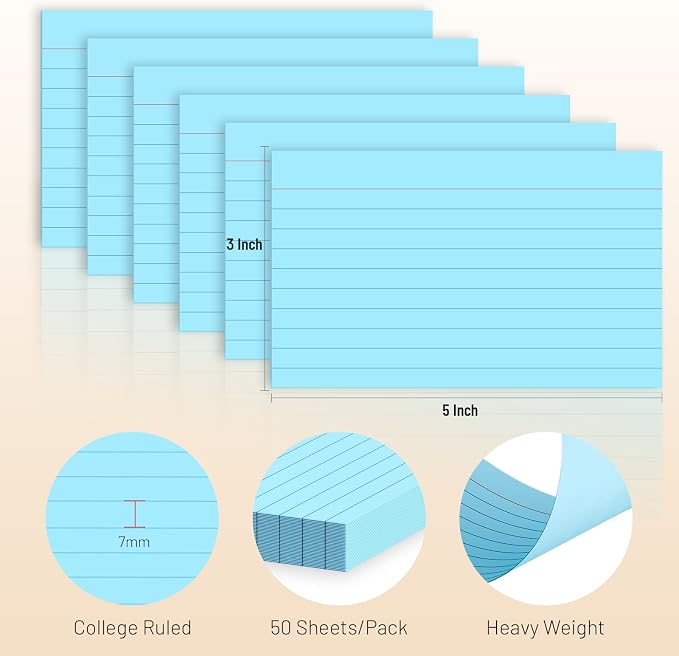 300 Count Index Cards 3 x 5 Inch Ruled Blue Index Cards, Flash Cards College - Image 2