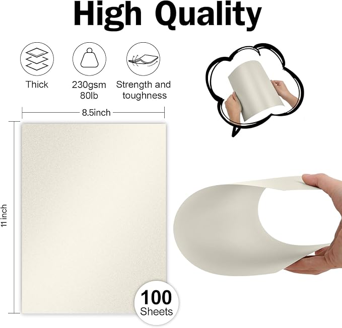 100 Sheets Silver Shimmer Cardstock 8.5 x 11 Metallic Paper, Goefun 80lb Card - Image 2
