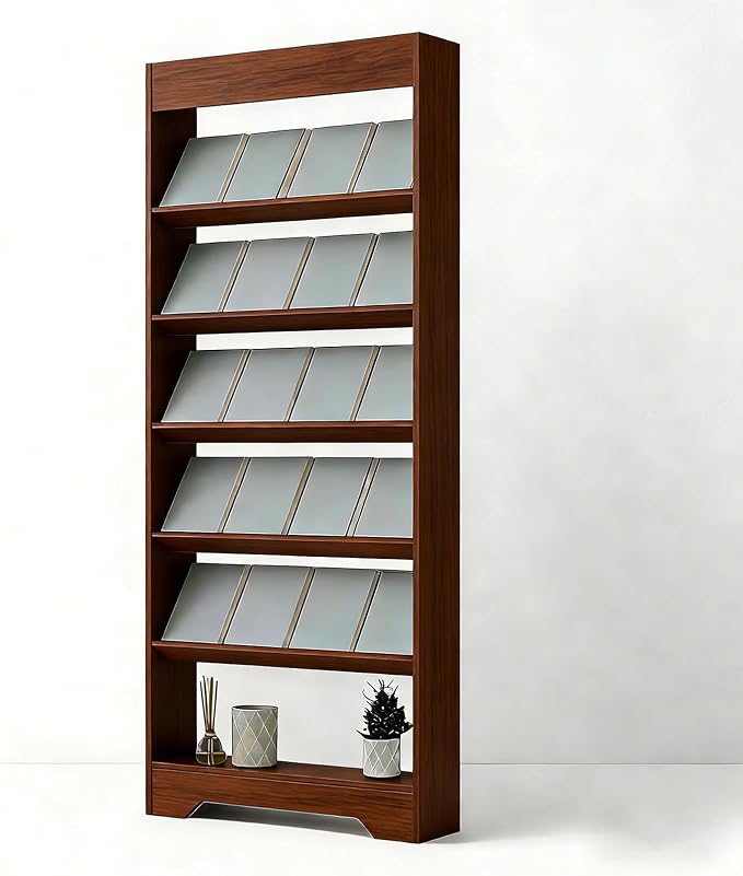 LHIUGE 6-Layer Brochure Display Rack, Freestanding Wooden Magazine Rack by LHIUGE