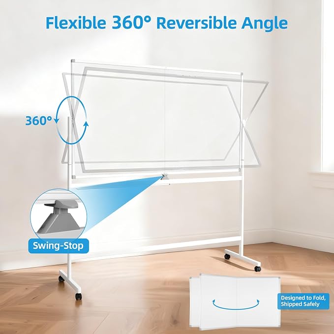 VOWNER Double-Sided Magnetic Whiteboard, Reversible Rolling White Board - Image 4