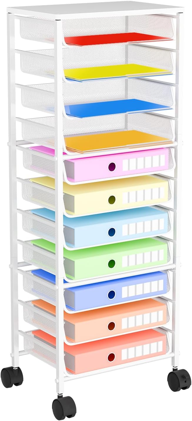 Simple Trending 12 Tier Rolling File Cart, Wood Desk File Organizer by SimpleTrending