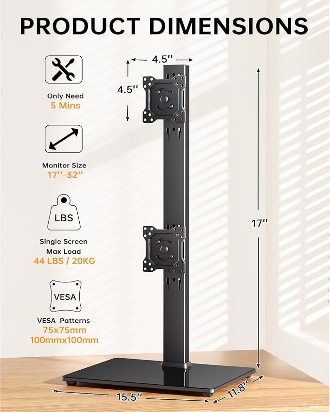 Dual Monitor Stand, FreeStanding Desk Stand - Image 2