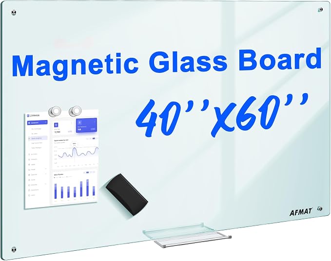 AFAMT Magnetic Dry Erase Board, 4mm Tempered Glass, Strong Magnetic Surface by AFMAT