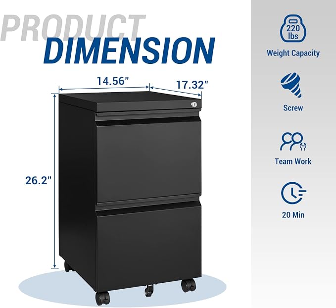 Fesbos 2 Drawer Vertical File Cabinet - Image 3