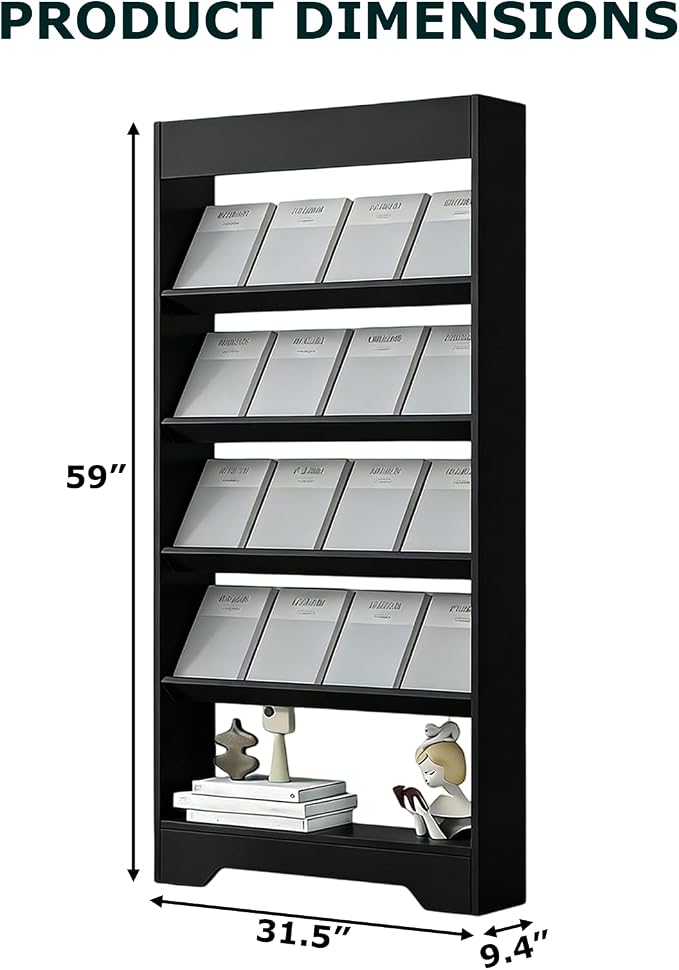 LHIUGE 5-Layer Brochure Display Rack, Freestanding Wooden Magazine Rack - Image 2