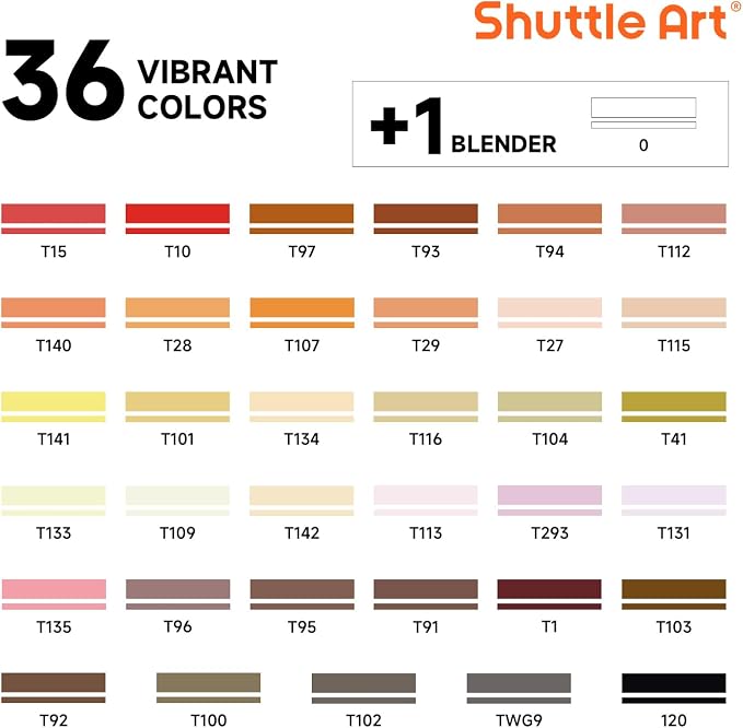 Shuttle Art 36 Colors Skin Tone&Hair Art Markers, Dual Tip Alcohol Based Marker - Image 2
