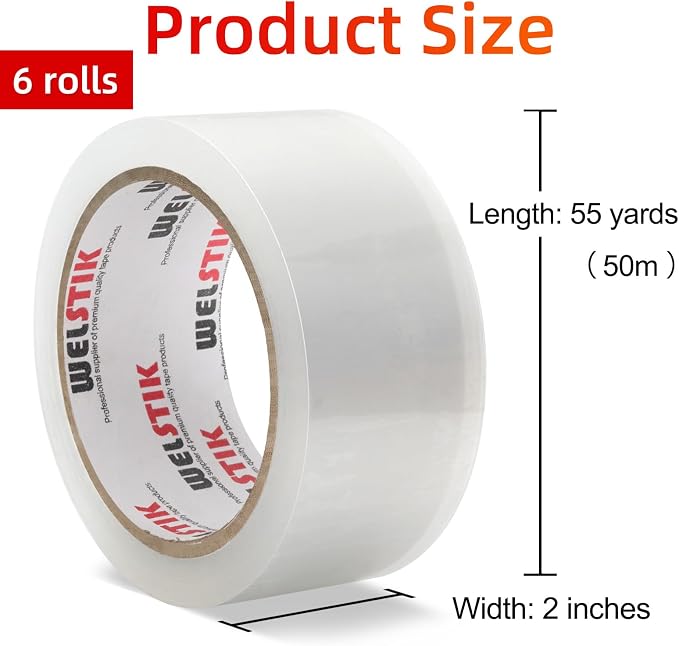 WELSTIK 3" Core, 6 Pack 2.4Mil 2 inch x 60 Yards Heavy Duty Clear Packing Tape - Image 2