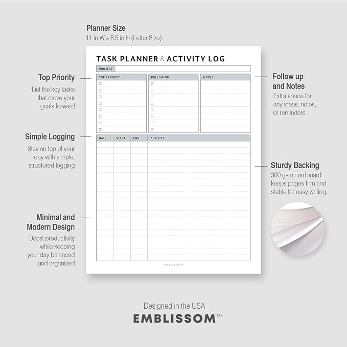 Task Planner & Tracker 8.5 x 11 Tear-Off 70 Sheet Planner Pad – Project - Image 5