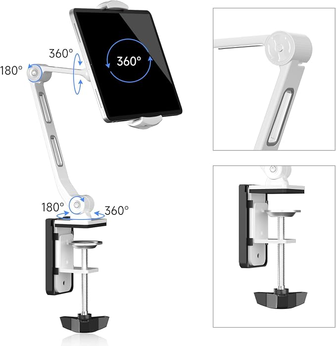 suptek Aluminum Tablet Desk Mount Stand 360° Flexible Cell Phone Holder - Image 7