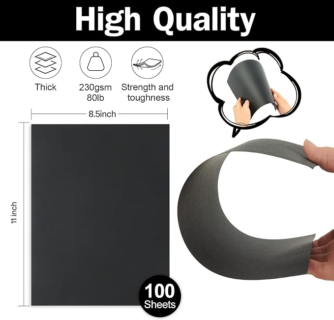 100 Sheets Black Cardstock 8.5 x 11 Thick Paper, Goefun 80lb Card Stock Printer - Image 2