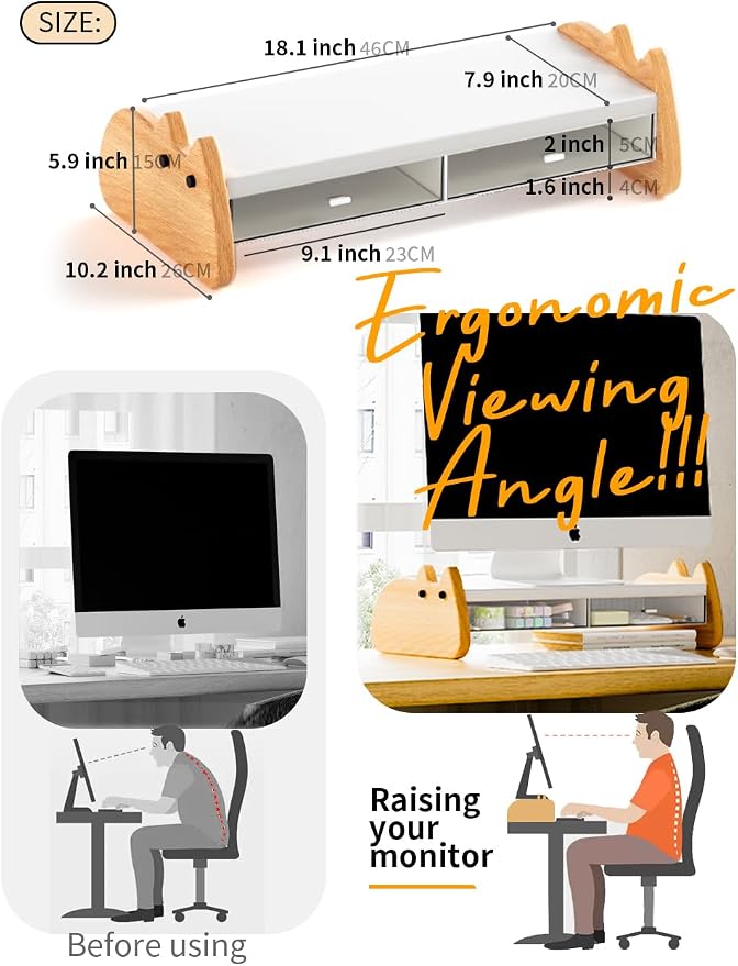 AFOOYO Monitor Stand Riser, Wooden & MDF Computer Desktop Stand - Image 6