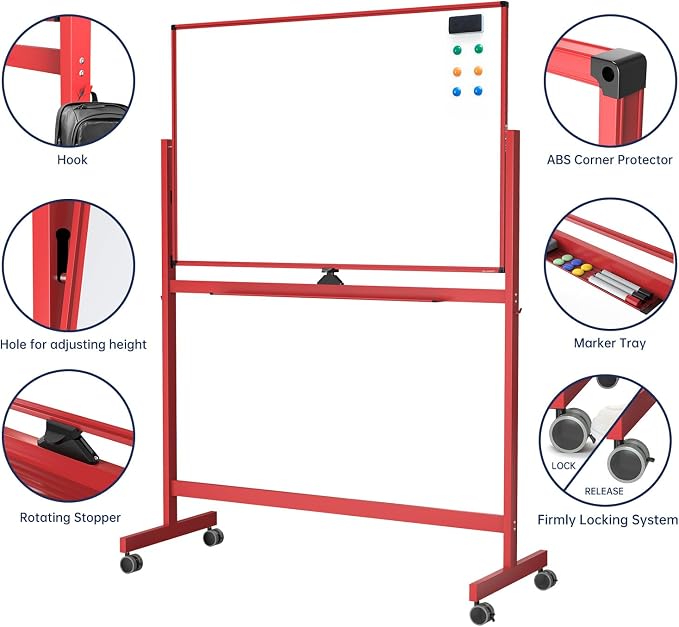 TSJ OFFICE Large Rolling Whiteboard - Image 3