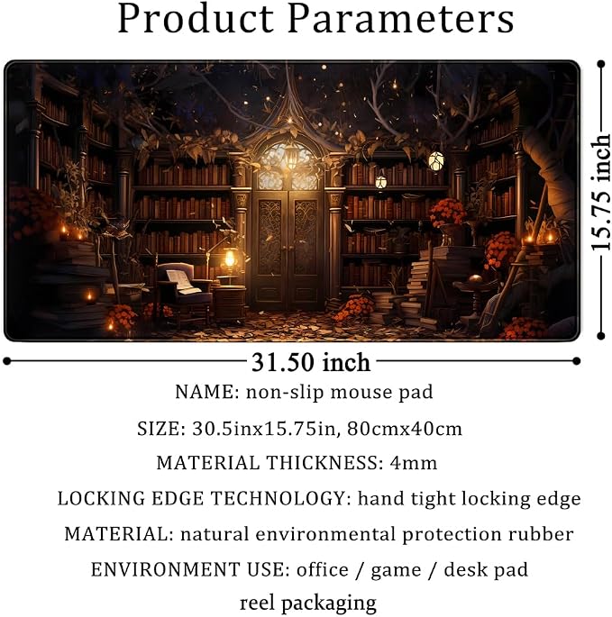 Medieval Bookshelf Desk Pad Mat Vintage Gothic Bookcase Bookshelf Deskpad Large - Image 6