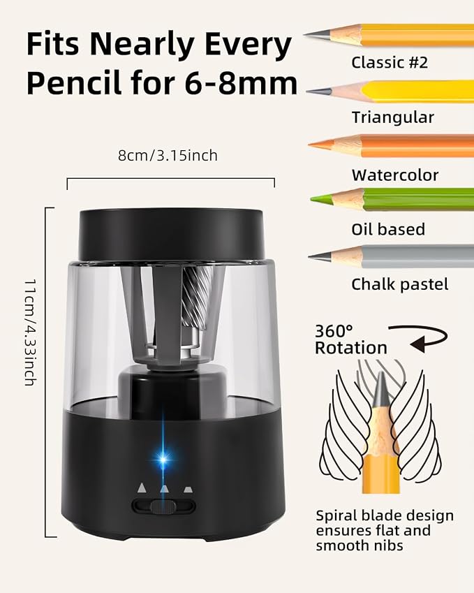 ZMOL Electric Pencil Sharpener, Automatic Pencil Sharpeners Kids, Battery - Image 3