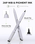 JusArt Fineliner Pens, 8 Size, Ultra Fine, Fine & Brush, Waterproof Black - Image 3