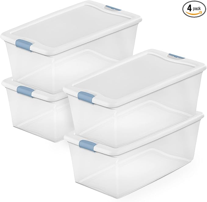 Sterilite 4-Pack Latching Box, Under Bed Storage Bins by Sterilite