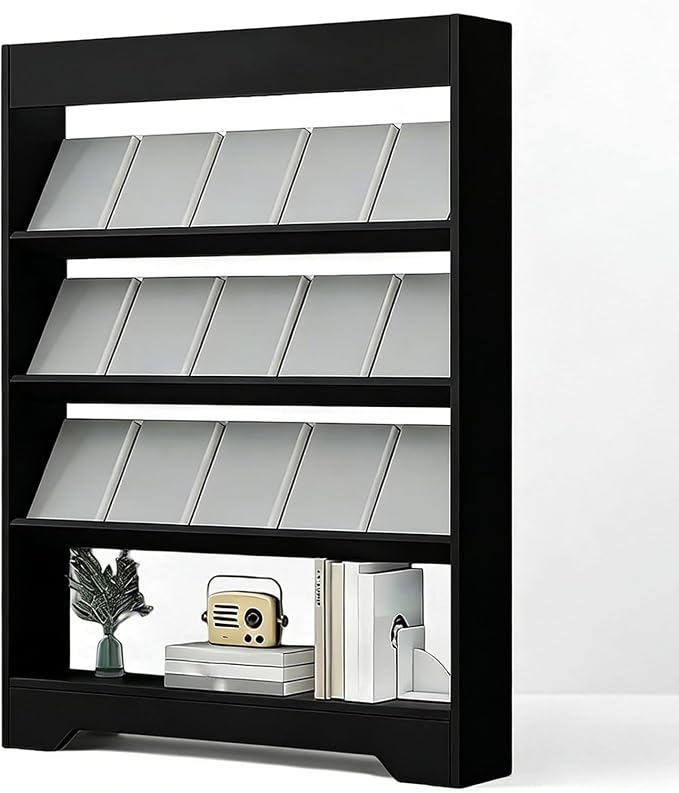 LHIUGE 4-Layer Brochure Display Rack, Freestanding Wooden Magazine Rack by LHIUGE